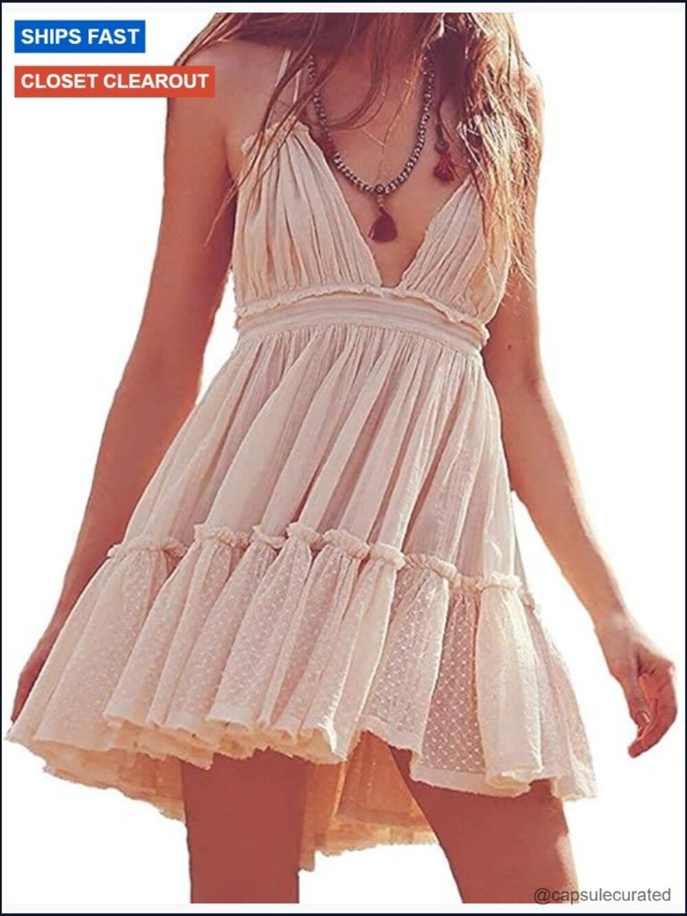 Boho Deep V Neck Mini Dress Backless Beach Summer Sleeveless A-Line Adjustable